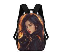 sinyumoney Sac À Dos Imprimé En 3D 17inch Flame-Wrapped Enchantress with Black Cat Sac D'école Léger Pour Enfants, Idéal Pour Les Voyages Et Les Cours, Pour Les Collégiens Et Collégiens