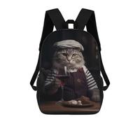 sinyumoney Sac À Dos Imprimé En 3D 17inch French Chef Cat Red Wine Sac D'école Léger Pour Enfants, Idéal Pour Les Voyages Et Les Cours, Pour Les Collégiens Et Collégiens