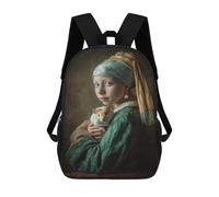 sinyumoney Sac À Dos Imprimé En 3D 17inch Girl with Pearl Earring Holding Hamster Sac D'école Léger Pour Enfants, Idéal Pour Les Voyages Et Les Cours, Pour Les Collégiens Et Collégiens