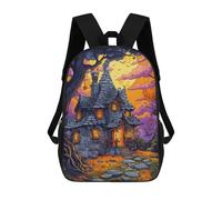 sinyumoney Sac À Dos Imprimé En 3D 17inch Halloween Haunted House -2 Sac D'école Léger Pour Enfants, Idéal Pour Les Voyages Et Les Cours, Pour Les Collégiens Et Collégiens