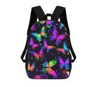 sinyumoney Sac À Dos Imprimé En 3D 17inch Neon Butterfly Wallpaper Sac D'école Léger Pour Enfants, Idéal Pour Les Voyages Et Les Cours, Pour Les Collégiens Et Collégiens