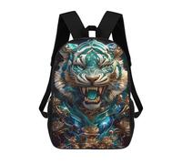 sinyumoney Sac À Dos Imprimé En 3D 17inch Ornate Teal And Gold Tiger Portrait Sac D'école Léger Pour Enfants, Idéal Pour Les Voyages Et Les Cours, Pour Les Collégiens Et Collégiens
