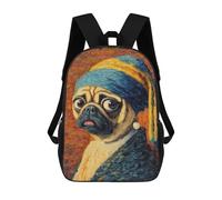 sinyumoney Sac À Dos Imprimé En 3D 17inch Pug with Pearl Earring Painting Sac D'école Léger Pour Enfants, Idéal Pour Les Voyages Et Les Cours, Pour Les Collégiens Et Collégiens