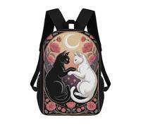 sinyumoney Sac À Dos Imprimé En 3D 17inch Yin Yang Cats with Moon And Flowers Sac D'école Léger Pour Enfants, Idéal Pour Les Voyages Et Les Cours, Pour Les Collégiens Et Collégiens