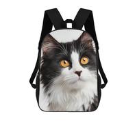 sinyumoney Sac À Dos Imprimé En 3D Black & White Fluffy Cat-2 Sacs D'école Pour Enfants, Sacs À Livres, Sac À Dos De Voyage Léger, Sac D'école Pour Garçons Et Filles, Élèves Du Collège 17inch