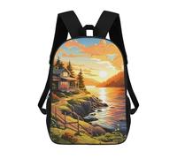 sinyumoney Sac À Dos Imprimé En 3D Cabin by The Lake at Sunset Sacs D'école Pour Enfants, Sacs À Dos Grande Capacité Pour Les Voyages, Sacs À Livres Tendance, Sac À Dos Garçon Fille 17inch