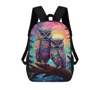 sinyumoney Sac À Dos Imprimé En 3D Colorful Owl Duo in Fantasy Forest Sacs D'école Pour Enfants, Sacs À Livres, Sac À Dos De Voyage Léger, Sac D'école Pour Garçons Et Filles, Élèves Du Collège 17inch