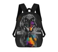 sinyumoney Sac À Dos Imprimé En 3D Colorful Wolf Reflection Art Print Sacs D'école Pour Enfants, Sacs À Livres, Sac À Dos De Voyage Léger, Sac D'école Pour Garçons Et Filles, Élèves Du Collège 17inch