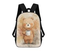 sinyumoney Sac À Dos Imprimé En 3D Cute Bear with Coffee Sacs D'école Pour Enfants, Sacs À Dos Grande Capacité Pour Les Voyages, Sacs À Livres Tendance, Sac À Dos Garçon Fille 17inch