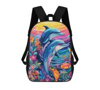sinyumoney Sac À Dos Imprimé En 3D Dolphins in A Colorful Coral Reef Sacs D'école Pour Enfants, Sacs À Livres, Sac À Dos De Voyage Léger, Sac D'école Pour Garçons Et Filles, Élèves Du Collège 17inch
