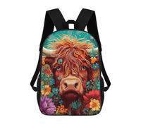 sinyumoney Sac À Dos Imprimé En 3D Floral Highland Cow Art Print Sacs D'école Pour Enfants, Sacs À Dos Grande Capacité Pour Les Voyages, Sacs À Livres Tendance, Sac À Dos Garçon Fille 17inch