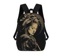 sinyumoney Sac À Dos Imprimé En 3D Geisha Portrait in Gold And Black Sacs D'école Pour Enfants, Sacs À Livres, Sac À Dos De Voyage Léger, Sac D'école Pour Garçons Et Filles, Élèves Du Collège 17inch