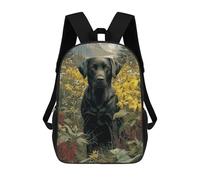 sinyumoney Sac À Dos Imprimé En 3D Pour Enfants 17inch Black Labrador in A Floral Meadow Sac De Voyage Léger Et Tendance Pour L'école Et Les Voyages Des Écoliers