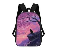 sinyumoney Sac À Dos Imprimé En 3D Pour Enfants 17inch Cherry Blossom Cat Sunset-1 Sac De Voyage Léger Et Tendance Pour L'école Et Les Voyages Des Écoliers