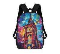 sinyumoney Sac À Dos Imprimé En 3D Pour Enfants 17inch Colorful Stained Glass Clock Tower Sac De Voyage Léger Et Tendance Pour L'école Et Les Voyages Des Écoliers