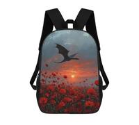 sinyumoney Sac À Dos Imprimé En 3D Pour Enfants 17inch Dragon Over Poppy Field Sac De Voyage Léger Et Tendance Pour L'école Et Les Voyages Des Écoliers