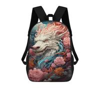 sinyumoney Sac À Dos Imprimé En 3D Pour Enfants 17inch Fantasy Wolf with Flowers Sac De Voyage Léger Et Tendance Pour L'école Et Les Voyages Des Écoliers