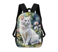sinyumoney Sac À Dos Imprimé En 3D Pour Enfants 17inch Fluffy White Cat Garden Sac De Voyage Léger Et Tendance Pour L'école Et Les Voyages Des Écoliers
