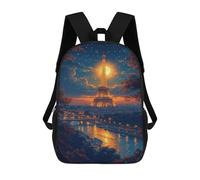 sinyumoney Sac À Dos Imprimé En 3D Pour Enfants 17inch Paris Eiffel Tower Night Lights Sac De Voyage Léger Et Tendance Pour L'école Et Les Voyages Des Écoliers