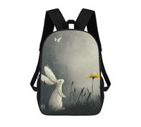 sinyumoney Sac À Dos Imprimé En 3D Pour Enfants 17inch Rabbit And Butterfly in Grayscale Meadow Sac De Voyage Léger Et Tendance Pour L'école Et Les Voyages Des Écoliers