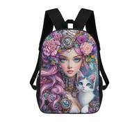 sinyumoney Sac À Dos Imprimé En 3D Pour Enfants 17inch Steampunk Floral Fantasy with Cat-1 Sac De Voyage Léger Et Tendance Pour L'école Et Les Voyages Des Écoliers