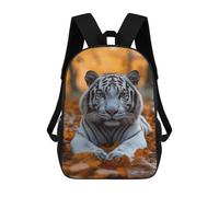 sinyumoney Sac À Dos Imprimé En 3D Pour Enfants 17inch White Tiger in Autumn Leaves Sac De Voyage Léger Et Tendance Pour L'école Et Les Voyages Des Écoliers
