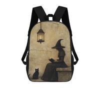 sinyumoney Sac À Dos Imprimé En 3D Pour Enfants 17inch Witch Reading Book with Black Cat Sac De Voyage Léger Et Tendance Pour L'école Et Les Voyages Des Écoliers