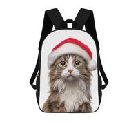 sinyumoney Sac À Dos Imprimé En 3D Pour Enfants American Curl Cat Wearing Santa Hat Portrait Sac D'école Léger Et Tendance Pour Les Voyages Et Les Études 17inch