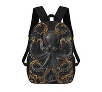 sinyumoney Sac À Dos Imprimé En 3D Pour Enfants Black And Gold Octopus Sac D'école Léger Et Tendance Pour Les Voyages Et Les Études 17inch