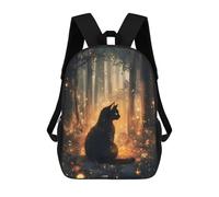 sinyumoney Sac À Dos Imprimé En 3D Pour Enfants Black Cat in Magical Forest Sacs À Dos De Jour, Cartable, Sac À Dos Tendance, Sacs À Dos Décontractés Pour Écoliers Et Écolières 17inch