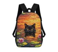 sinyumoney Sac À Dos Imprimé En 3D Pour Enfants Black Cat in Water Lilies Sac D'école Léger Et Tendance Pour Les Voyages Et Les Études 17inch