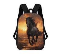 sinyumoney Sac À Dos Imprimé En 3D Pour Enfants Black Horse Galloping Sac D'école Léger Et Tendance Pour Les Voyages Et Les Études 17inch