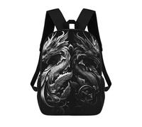 sinyumoney Sac À Dos Imprimé En 3D Pour Enfants Black White Dragon Sac D'école Léger Et Tendance Pour Les Voyages Et Les Études 17inch