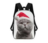 sinyumoney Sac À Dos Imprimé En 3D Pour Enfants British Shorthair Cat with Santa Hat Portrait Sac D'école Léger Et Tendance Pour Les Voyages Et Les Études 17inch