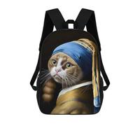sinyumoney Sac À Dos Imprimé En 3D Pour Enfants Cat with Pearl Earring, Sac À Dos Tendance Pour L'école, Les Voyages Et Les Loisirs, Grand Sac À Dos Pour Garçons Et Filles 17inch