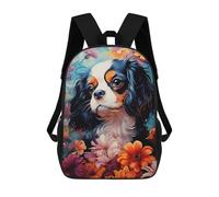 sinyumoney Sac À Dos Imprimé En 3D Pour Enfants Cavalier King Charles Spaniel in Flowers Sac À Dos Scolaire Grande Capacité Pour Les Voyages, Idéal Pour Les Garçons Du Primaire Et Du Collège 17inch