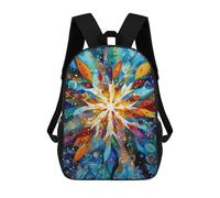 sinyumoney Sac À Dos Imprimé En 3D Pour Enfants Celestial Snowflake - Abstract Winter Geometry in Gold & Blue Sac D'école Léger Et Tendance Pour Les Voyages Et Les Études 17inch