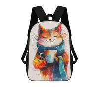 sinyumoney Sac À Dos Imprimé En 3D Pour Enfants Colorful Cat with Coffee Mug, Sac À Dos Tendance Pour L'école, Les Voyages Et Les Loisirs 17inch, Grand Sac À Dos De Jour Pour Garçons Et Filles