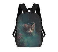 sinyumoney Sac À Dos Imprimé En 3D Pour Enfants Cute Kitten in Teal Sac À Dos Scolaire Grande Capacité Pour Les Voyages, Idéal Pour Les Garçons Du Primaire Et Du Collège 17inch