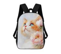 sinyumoney Sac À Dos Imprimé En 3D Pour Enfants Cute Orange Tabby Cat with Peonies, Sac À Dos Tendance Pour L'école, Les Voyages Et Les Loisirs, Grand Sac À Dos Pour Garçons Et Filles 17inch