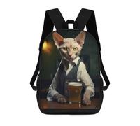 sinyumoney Sac À Dos Imprimé En 3D Pour Enfants Devon Rex Cat in The Pub Sac À Dos Scolaire Grande Capacité Pour Les Voyages, Idéal Pour Les Garçons Du Primaire Et Du Collège 17inch