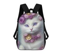 sinyumoney Sac À Dos Imprimé En 3D Pour Enfants Floral White Cat Portrait Sac D'école Léger Et Tendance Pour Les Voyages Et Les Études 17inch