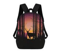sinyumoney Sac À Dos Imprimé En 3D Pour Enfants Forest Sunset with Deer Silhouette Sac À Dos Scolaire Grande Capacité Pour Les Voyages, Idéal Pour Les Garçons Du Primaire Et Du Collège 17inch