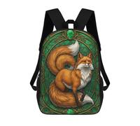 sinyumoney Sac À Dos Imprimé En 3D Pour Enfants Fox Portrait in Emerald Frame Sac D'école Léger Et Tendance Pour Les Voyages Et Les Études 17inch