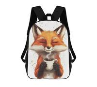 sinyumoney Sac À Dos Imprimé En 3D Pour Enfants Fox with Coffee Sac D'école Léger Et Tendance Pour Les Voyages Et Les Études 17inch