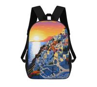 sinyumoney Sac À Dos Imprimé En 3D Pour Enfants Glow of Santorini Greece Sac D'école Léger Et Tendance Pour Les Voyages Et Les Études 17inch