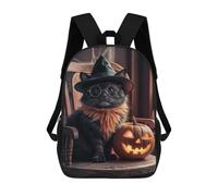 sinyumoney Sac À Dos Imprimé En 3D Pour Enfants Halloween Cat in Witch Hat Sac À Dos Scolaire Grande Capacité Pour Les Voyages, Idéal Pour Les Garçons Du Primaire Et Du Collège 17inch