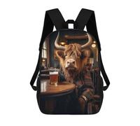 sinyumoney Sac À Dos Imprimé En 3D Pour Enfants Highland Cow in The Pub Sac D'école Léger Et Tendance Pour Les Voyages Et Les Études 17inch