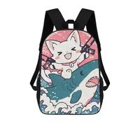 sinyumoney Sac À Dos Imprimé En 3D Pour Enfants Kawaii Cat Riding Shark with Guns, Sac À Dos Tendance Pour L'école, Les Voyages Et Les Loisirs, Grand Sac À Dos Pour Garçons Et Filles 17inch