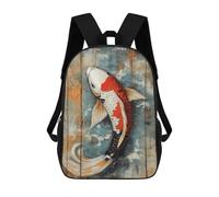 sinyumoney Sac À Dos Imprimé En 3D Pour Enfants Koi Fish on Wood Panel Tranquil Folk Art Sac D'école Léger Et Tendance Pour Les Voyages Et Les Études 17inch
